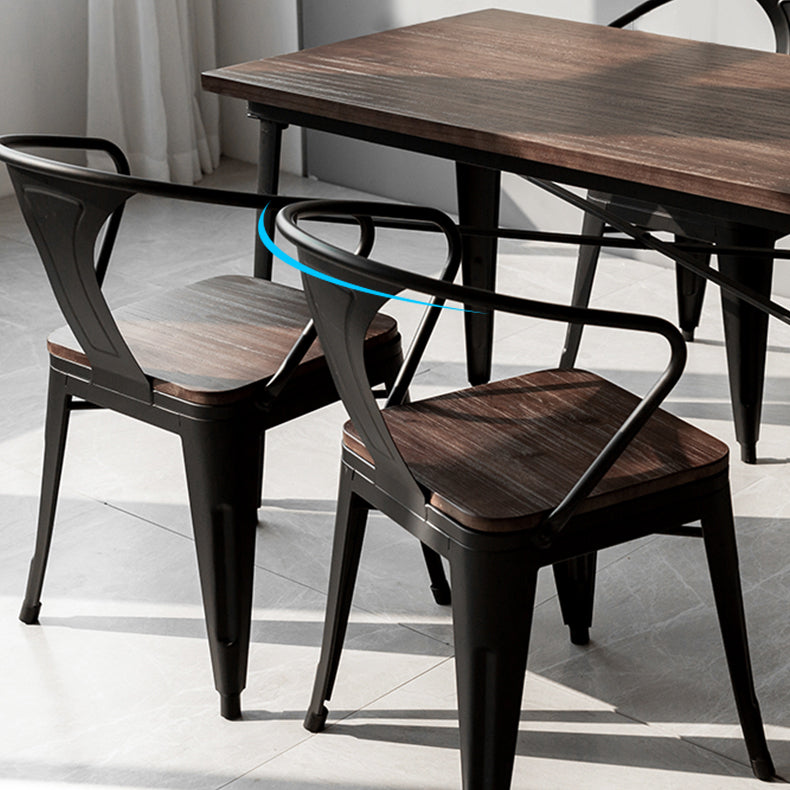 Industrial Style Solid Wood Dining Set with Brown Rectangle Table and 4 Black Legs Base