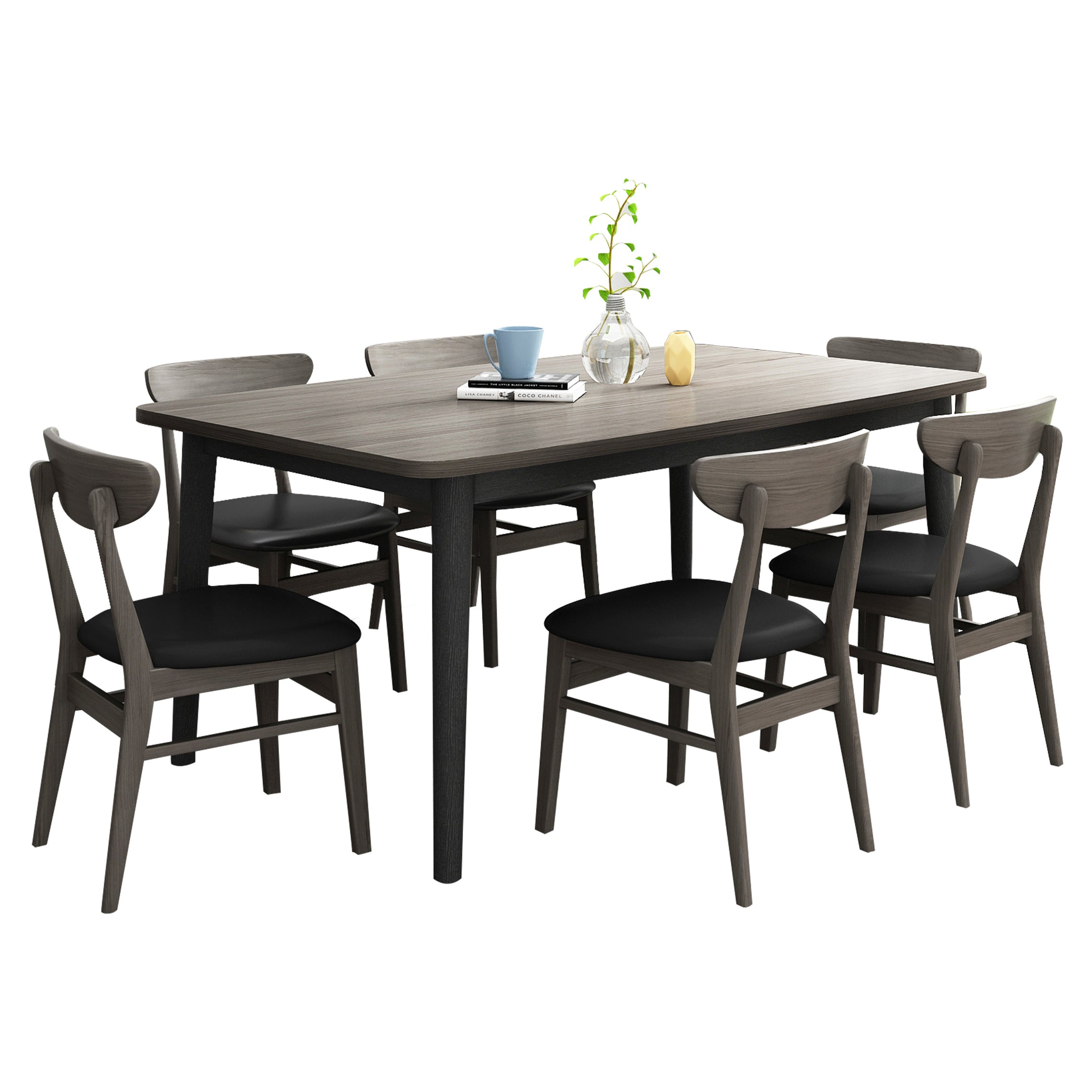 Traditional Style Solid Wood Dining Set with Fixed Table and 4 Legs Base