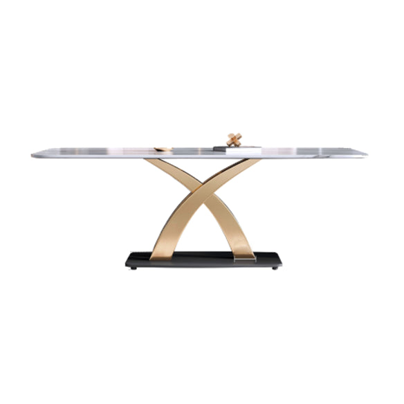 Minimalist Dining Room Set Rectangular Sintered Stone Dining Table with Metal Base