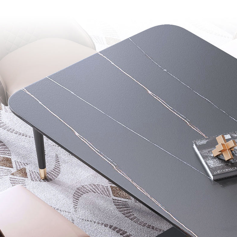 Minimalist Dining Room Set Rectangular Sintered Stone Dining Table with Metal Base