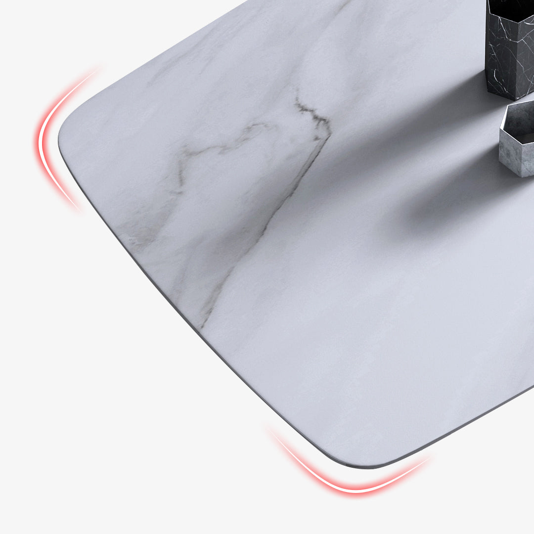 Minimalist Dining Room Set Rectangular Sintered Stone Dining Table with Metal Base