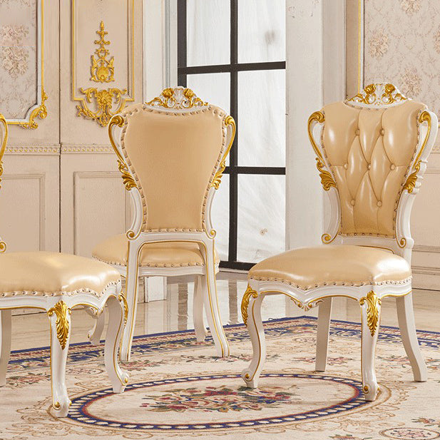 Victorian Marble Table Set of 5/7 with Rectangle Table Caved Dining Set with Leather Chairs