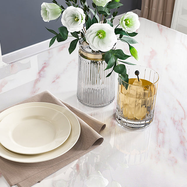 Victorian Style Marble Dining Set with White Fixed Table and 4 Legs Base