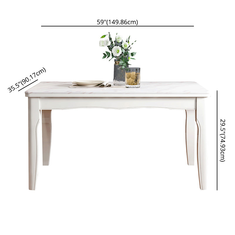 Victorian Style Marble Dining Set with White Fixed Table and 4 Legs Base
