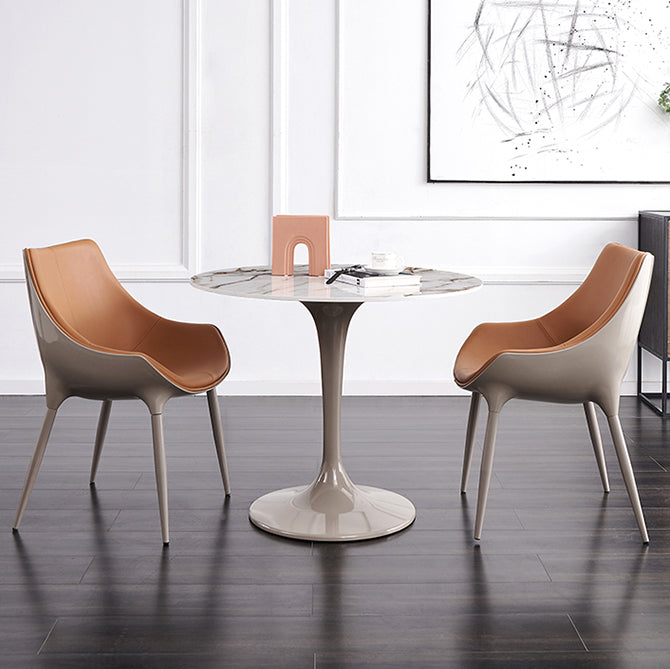 Sintered Stone Modern DiningRoomTableSet with Round Table and Pedestal Base Dinette Set