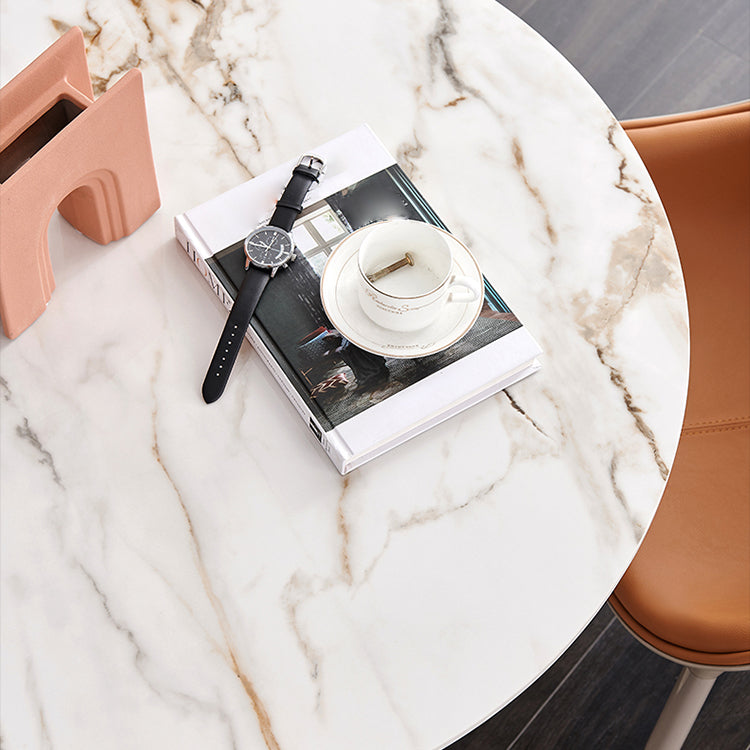Sintered Stone Modern DiningRoomTableSet with Round Table and Pedestal Base Dinette Set