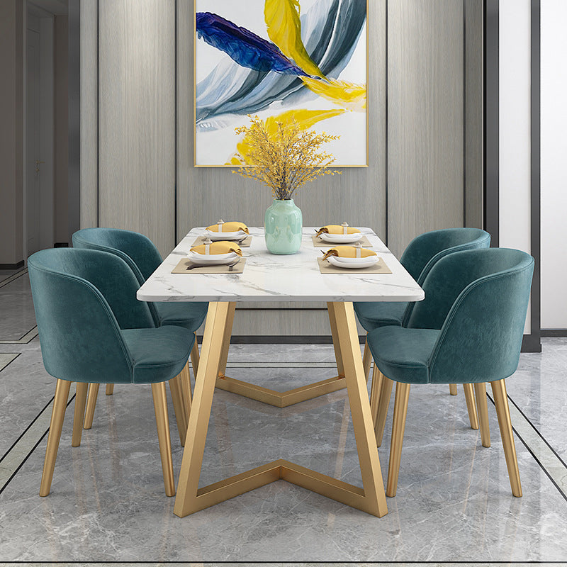 Scandinavian Dining Table Set with Marble Dining Table and Padded Chairs