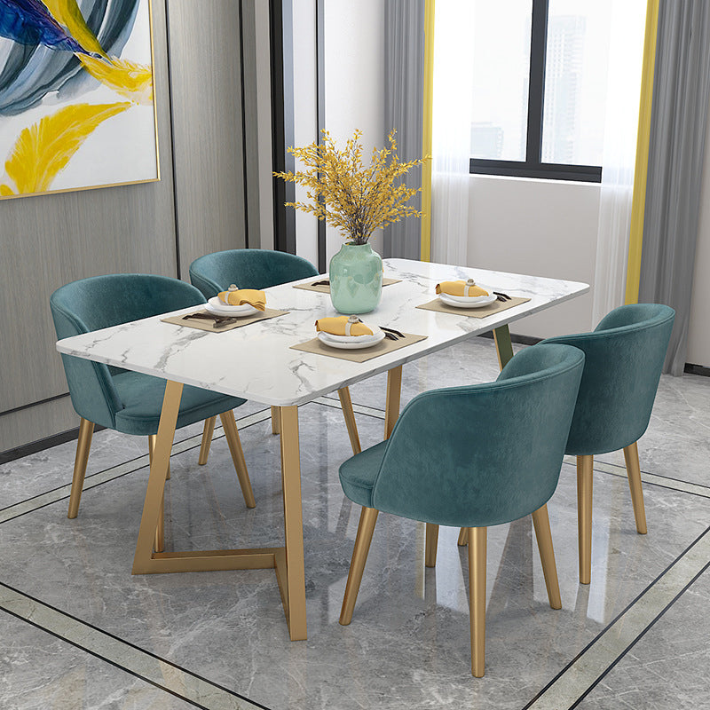 Scandinavian Dining Table Set with Marble Dining Table and Padded Chairs