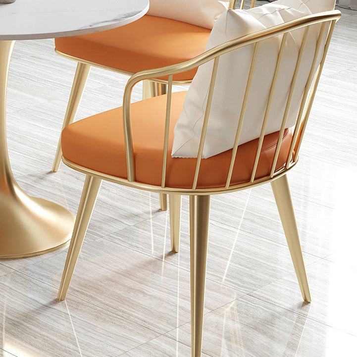 Glam Sintered Stone White Dining Room Set with Round Table and Metal Base Dining Table Furniture