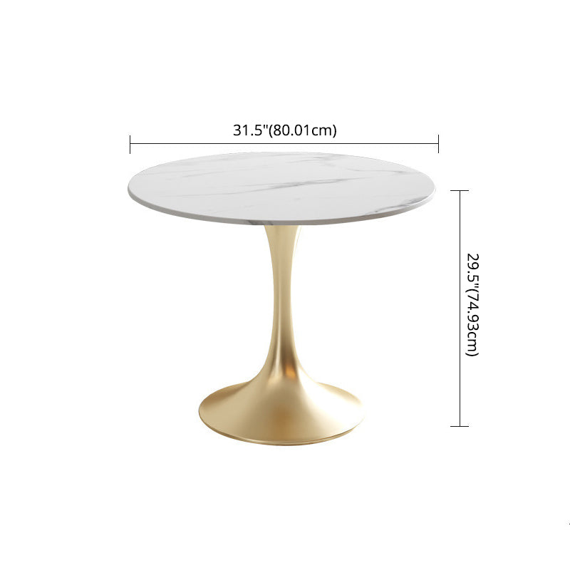 Glam Sintered Stone White Dining Room Set with Round Table and Metal Base Dining Table Furniture