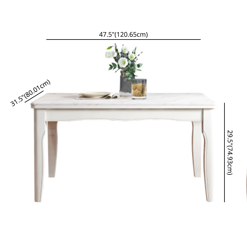 Contemporary Style Marble Dining Set with White Fixed Table and 4 Legs Base