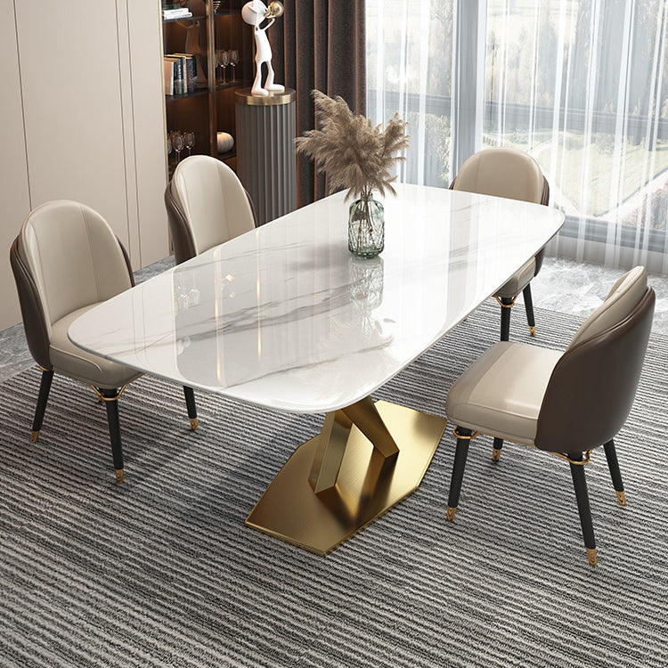 Contemporary Dining Set Rectangular Dining Table with X-shaped Metal Shelf