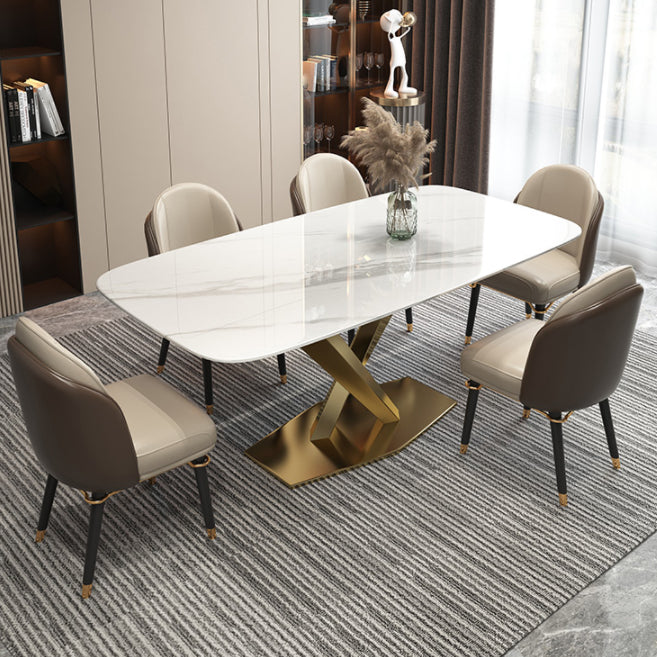 Contemporary Dining Set Rectangular Dining Table with X-shaped Metal Shelf