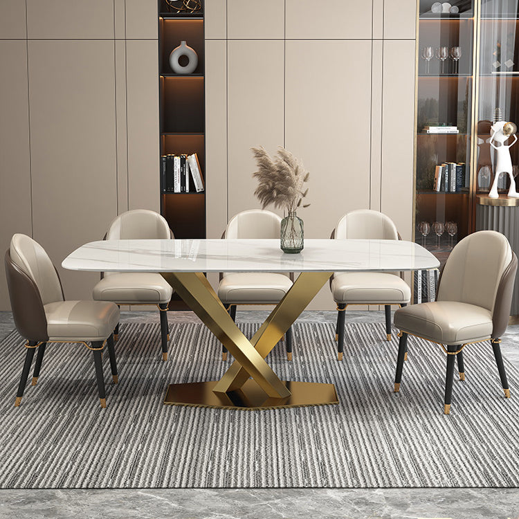 Contemporary Dining Set Rectangular Dining Table with X-shaped Metal Shelf