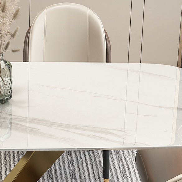 Contemporary Dining Set Rectangular Dining Table with X-shaped Metal Shelf