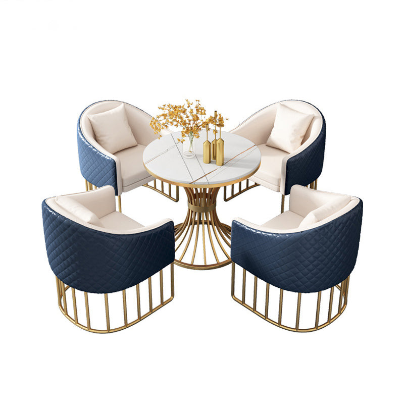 Modern Style Sintered Stone Dining Room Set with Round Table and Gold Leg Dining Table Furniture