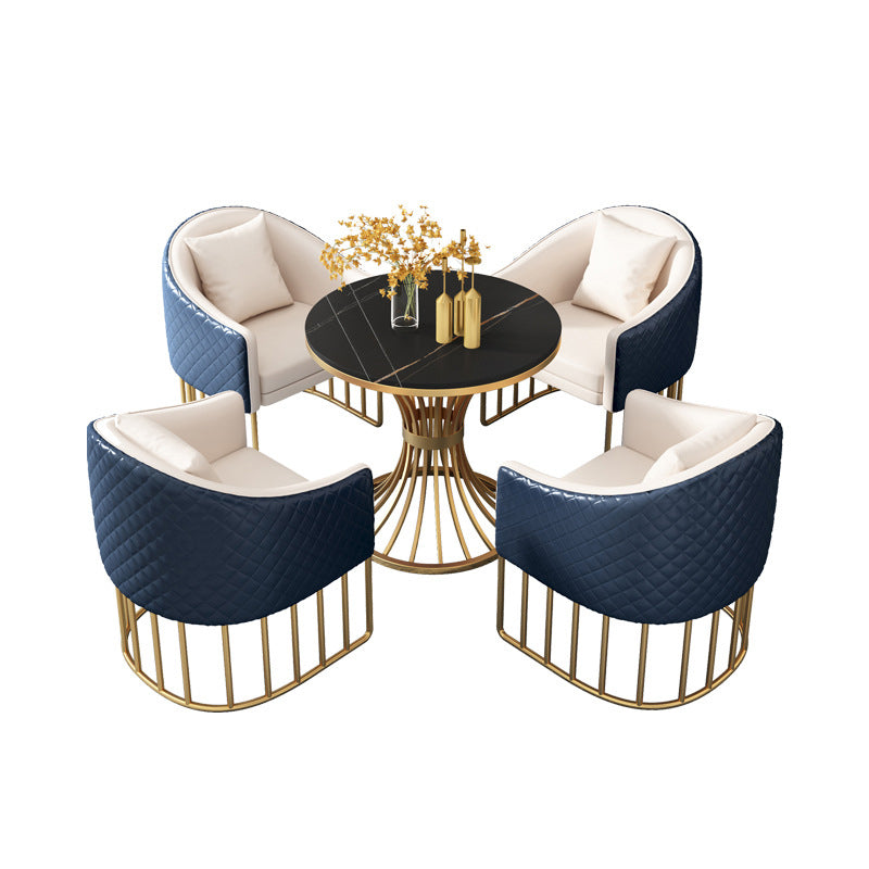 Modern Style Sintered Stone Dining Room Set with Round Table and Gold Leg Dining Table Furniture