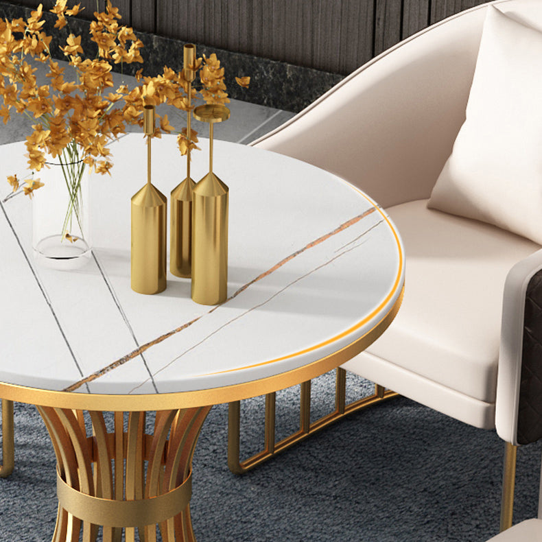 Modern Style Sintered Stone Dining Room Set with Round Table and Gold Leg Dining Table Furniture
