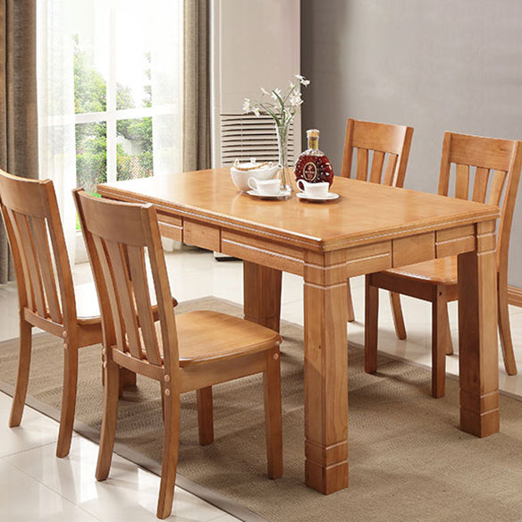 Traditional Wooden Dining Room Set with Rectangle Top and 4 Legs Base Dining Furniture