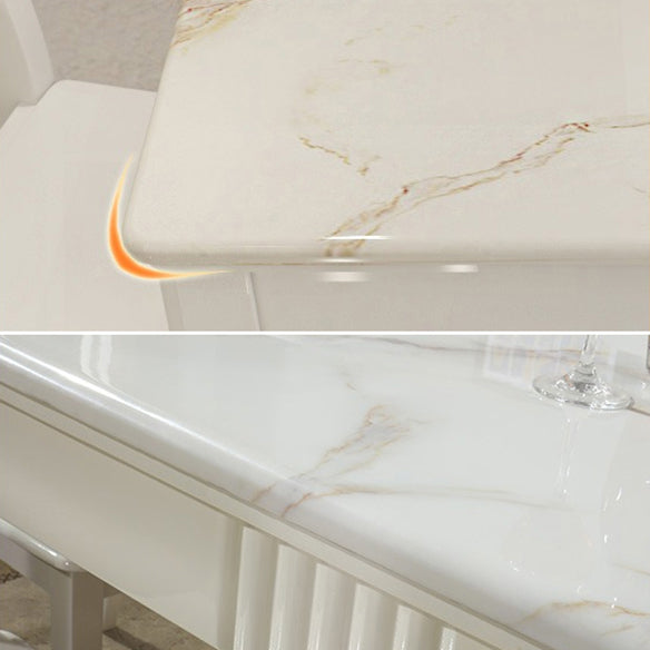 Contemporary Style Marble Dining Set with White Fixed Table and 4 Legs Base for Home Use