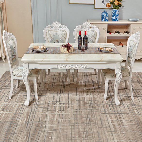 Victorian Marble Table Set of 5/7 with Rectangle Table Caved Dining Set with Textile Chairs