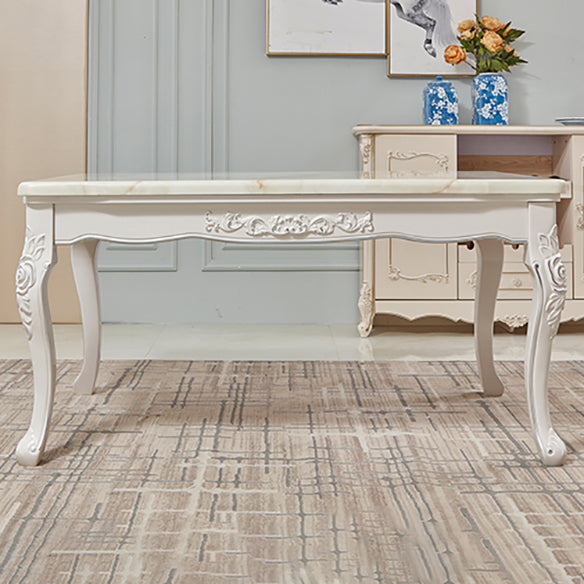 Victorian Marble Table Set of 5/7 with Rectangle Table Caved Dining Set with Textile Chairs
