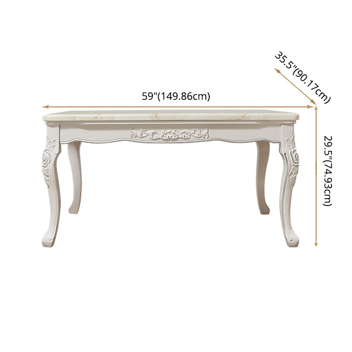 Victorian Marble Table Set of 5/7 with Rectangle Table Caved Dining Set with Textile Chairs