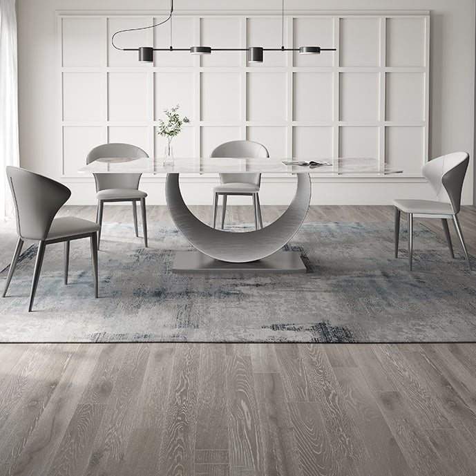 Modern Sintered Stone Dining Table Rectangular Dining Table Set with Metal Base