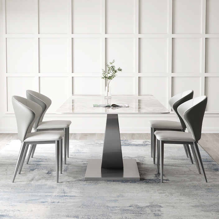 Modern Sintered Stone Dining Table Rectangular Dining Table Set with Metal Base