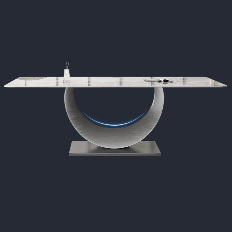 Modern Sintered Stone Dining Table Rectangular Dining Table Set with Metal Base