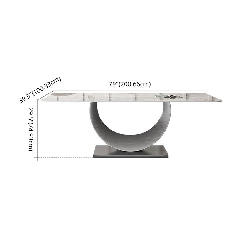 Modern Sintered Stone Dining Table Rectangular Dining Table Set with Metal Base