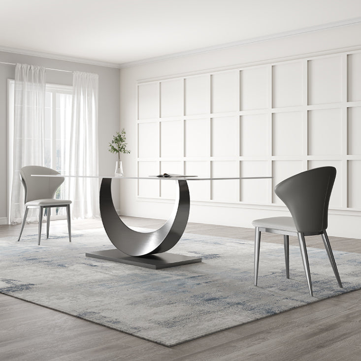 Modern Sintered Stone Dining Table Rectangular Dining Table Set with Metal Base