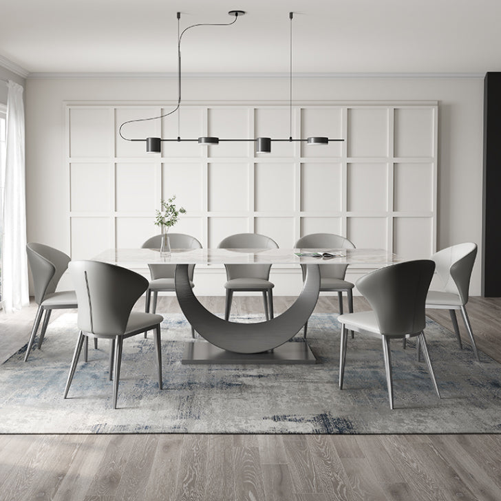 Modern Sintered Stone Dining Table Rectangular Dining Table Set with Metal Base