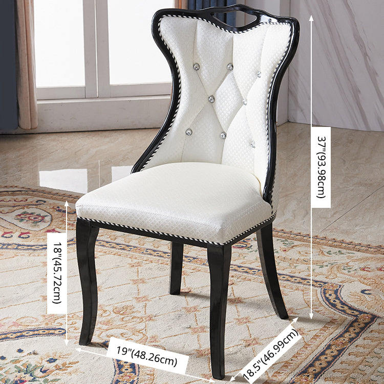 Victorian Style Marble Dining Set with White Rectangle Table and 4 Black Legs Base for Home Use