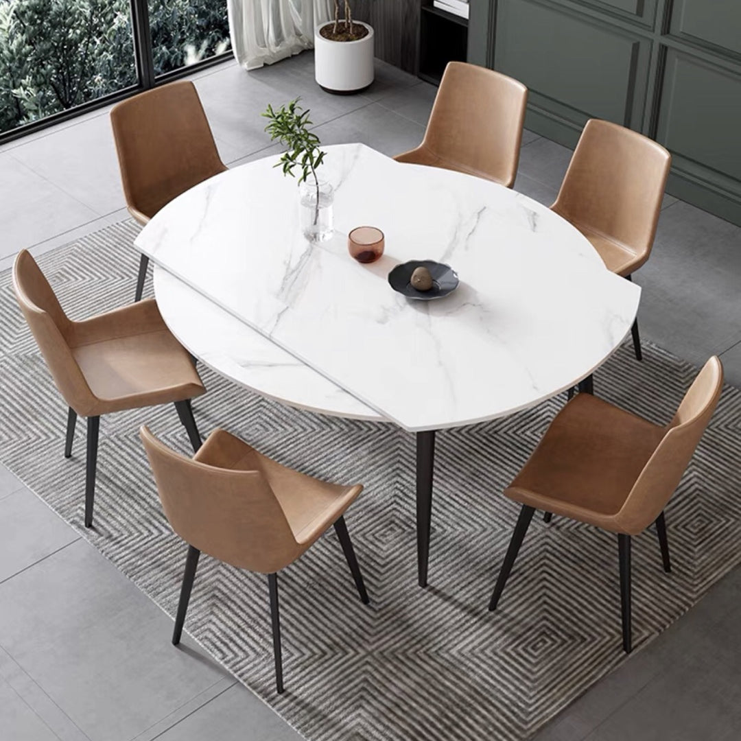 Round Standard Sintered Stone Top Dining Set with 4 Black Metallic Legs for Dining Furniture