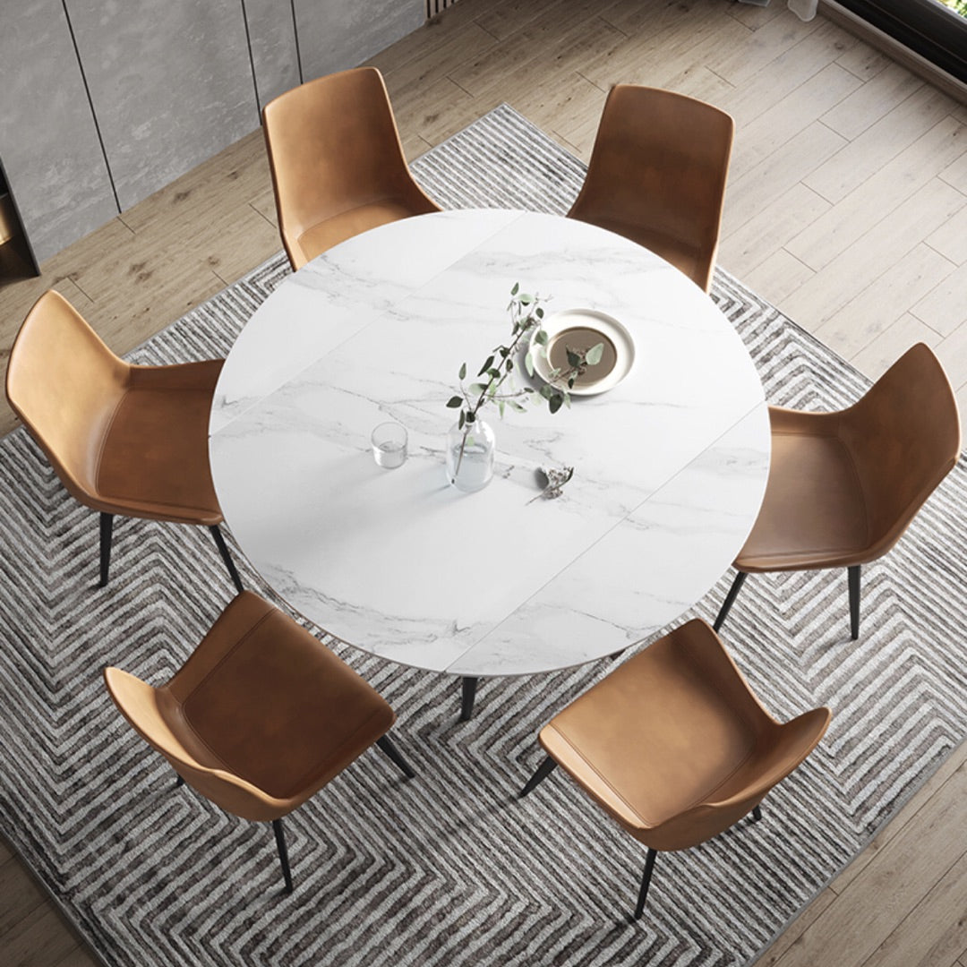 Round Standard Sintered Stone Top Dining Set with 4 Black Metallic Legs for Dining Furniture