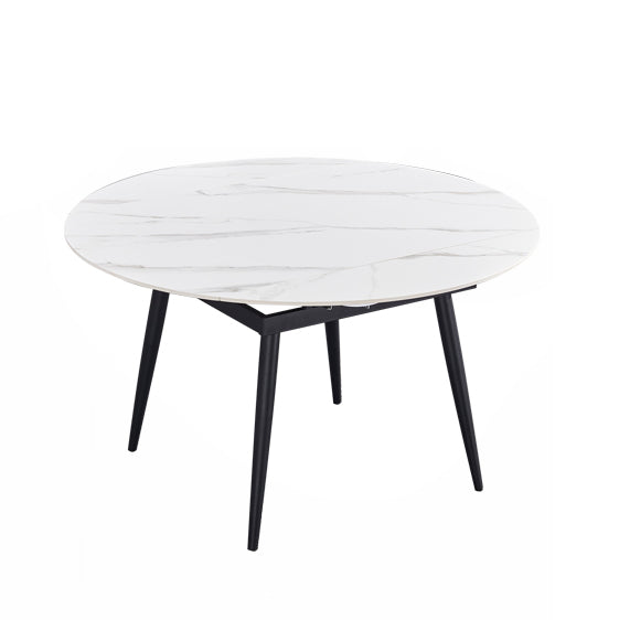 Round Standard Sintered Stone Top Dining Set with 4 Black Metallic Legs for Dining Furniture
