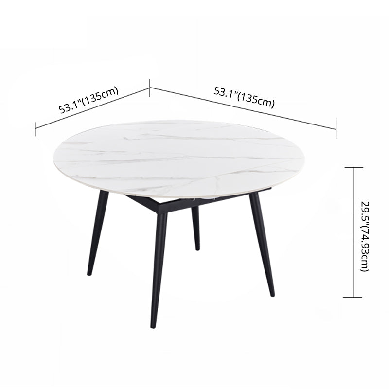 Round Standard Sintered Stone Top Dining Set with 4 Black Metallic Legs for Dining Furniture