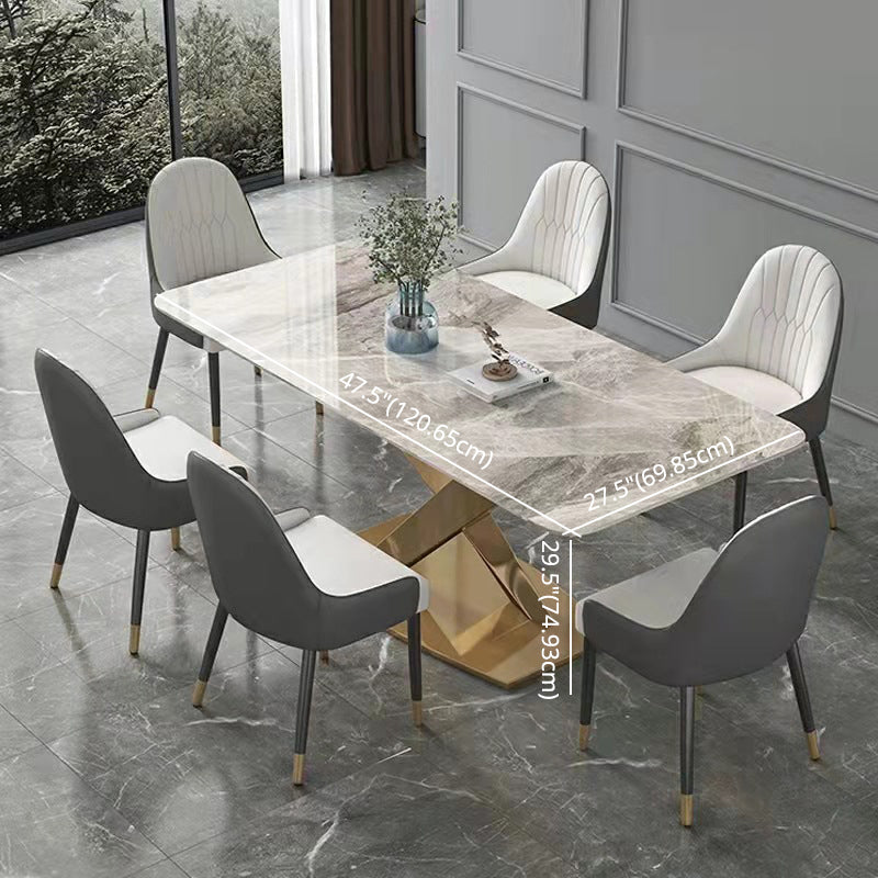 Modern Sintered Stone Rectangle Dining Room Table with Microfiber Leather Chairs for Home