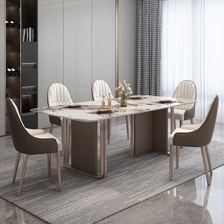 Fixed Minimalist Sintered Stone Top Kitchen Table Set of Brown Tone for Dining Room