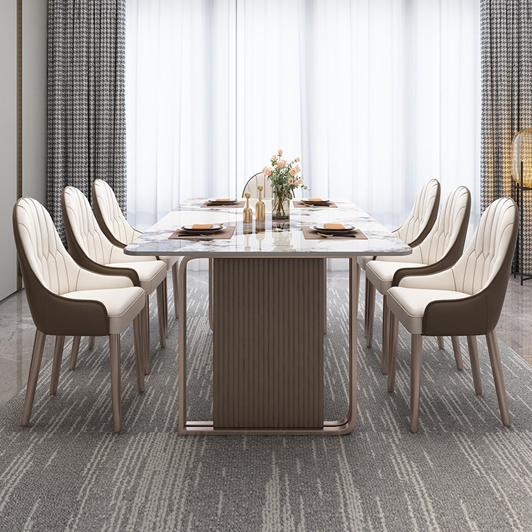 Fixed Minimalist Sintered Stone Top Kitchen Table Set of Brown Tone for Dining Room