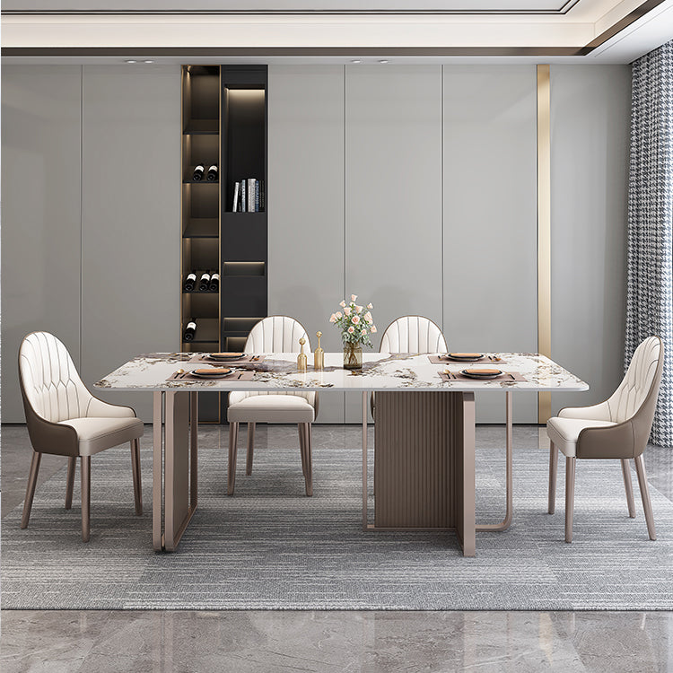 Fixed Minimalist Sintered Stone Top Kitchen Table Set of Brown Tone for Dining Room