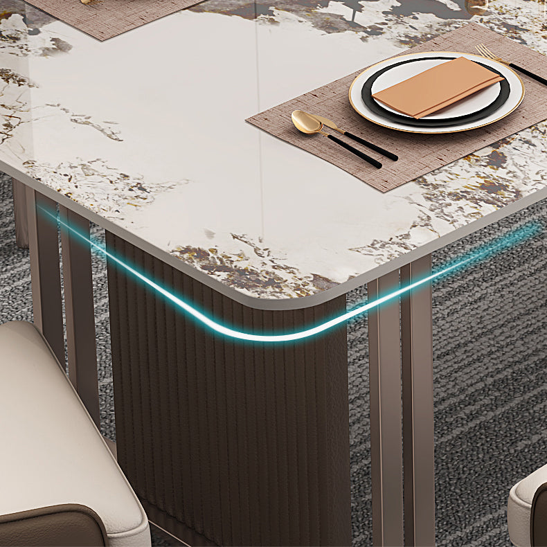 Fixed Minimalist Sintered Stone Top Kitchen Table Set of Brown Tone for Dining Room