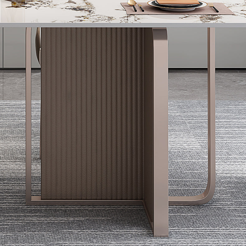 Fixed Minimalist Sintered Stone Top Kitchen Table Set of Brown Tone for Dining Room