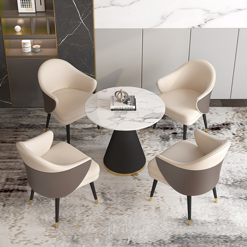 Modern Style Sintered Stone White Dining Room Set with Round Table Formal Dining Table Furniture