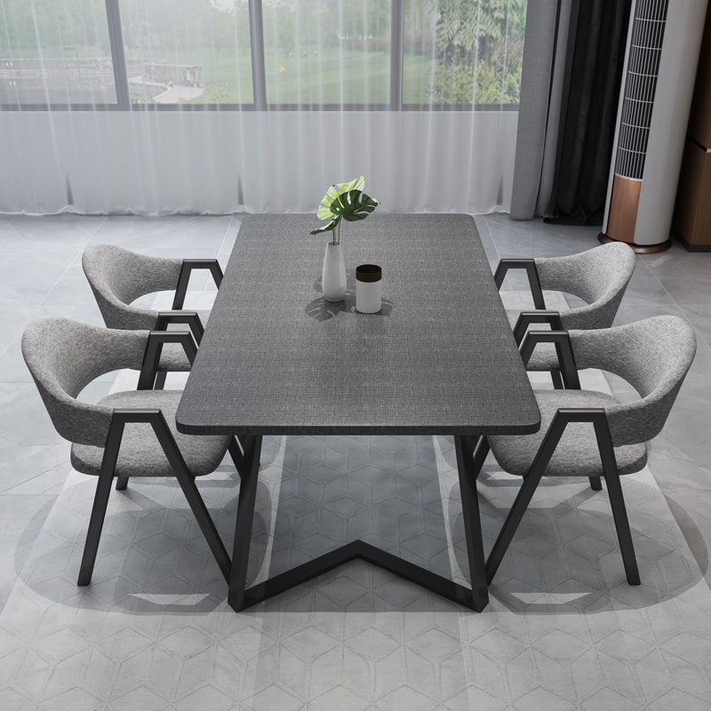 Modern Style Traditional Height Dining Set with Rectangle Shape Table and Black Double Pedestal Base