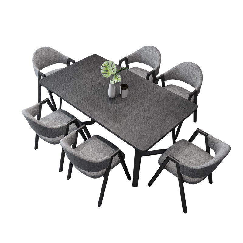 Modern Style Traditional Height Dining Set with Rectangle Shape Table and Black Double Pedestal Base