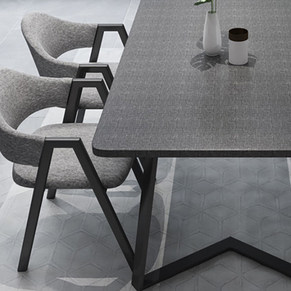 Modern Style Traditional Height Dining Set with Rectangle Shape Table and Black Double Pedestal Base
