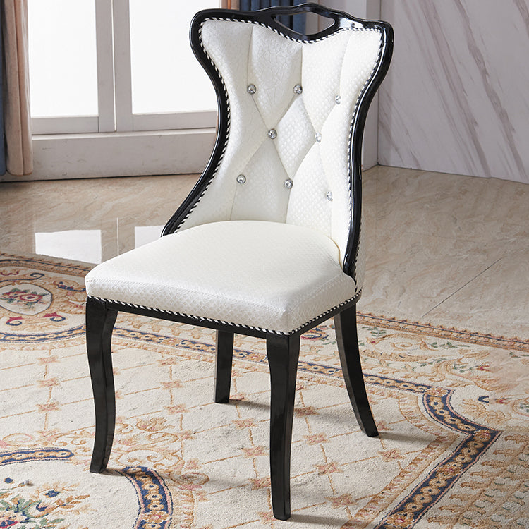 Victorian Style Marble Dining Set with White Table and 4 Black Legs Base for Home Use