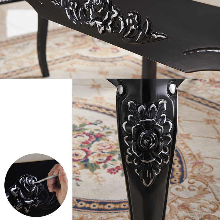 Victorian Style Marble Dining Set with White Table and 4 Black Legs Base for Home Use